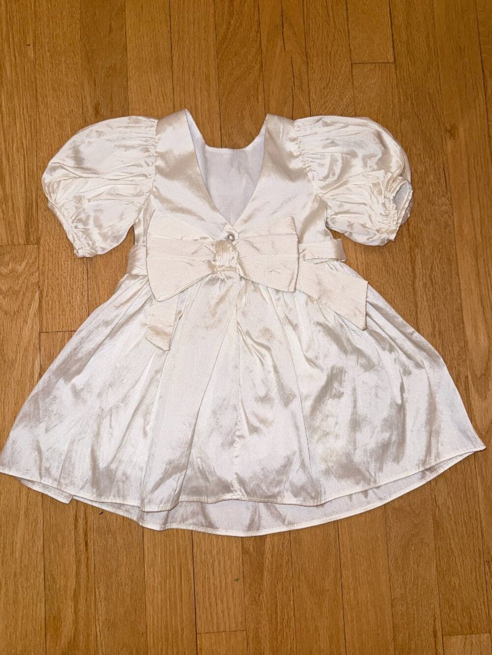 Next Ivory Satin Flower Girl Dress Pearl Button Bow 12-18M